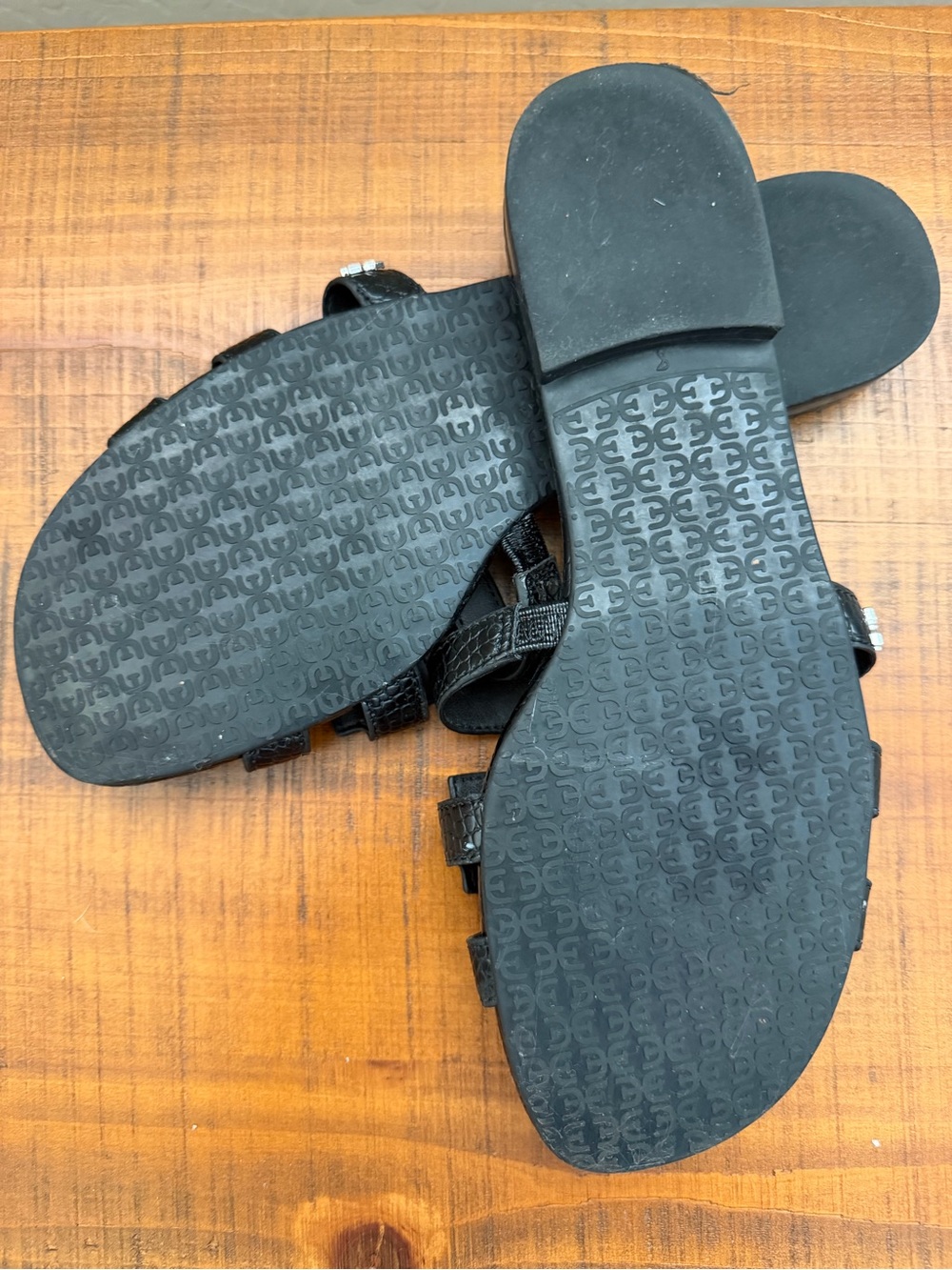 Sam Edelman Black Croc-Embossed Triple Strap Slide Sandals - Picture 3 of 3
